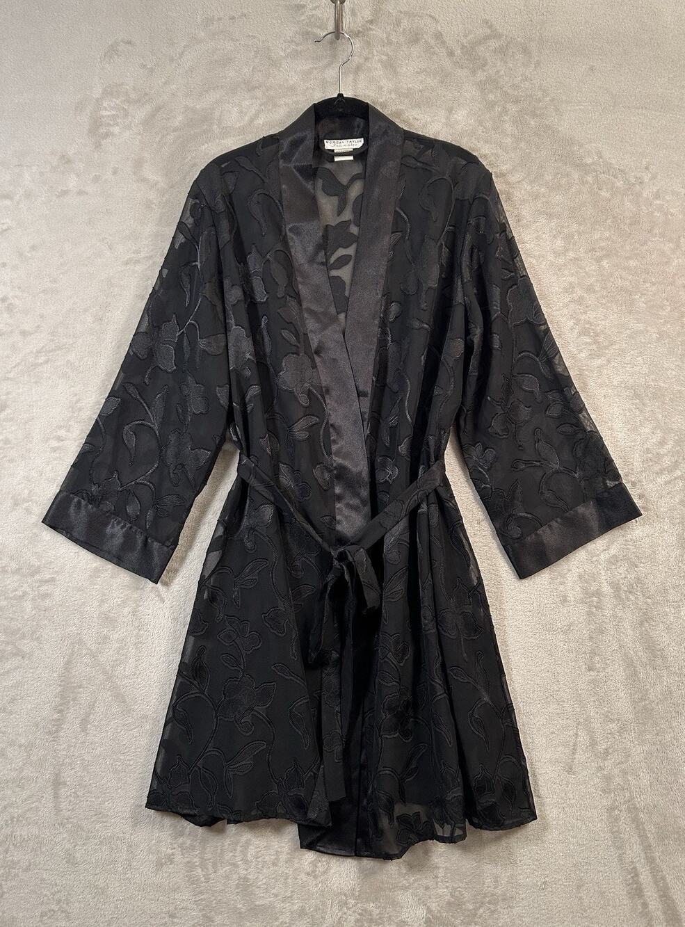 Vintage Morgan Taylor Intimates Floral Jacquard Black Robe Size M Whimsigoth